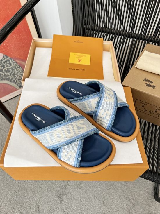 Louis Vuitton Premium Leather Logo Print Comfort Slides