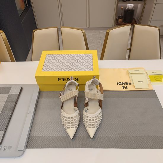 Fendi Woven Mesh Closed Toe Mid Heel Comfortable Sandals