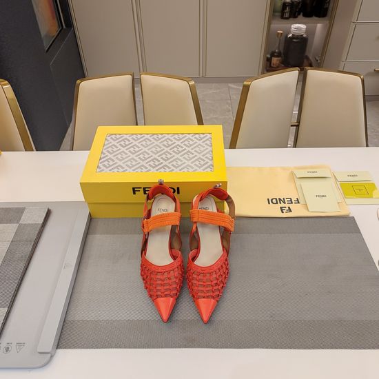 Fendi Woven Mesh Closed Toe Mid Heel Comfortable Sandals