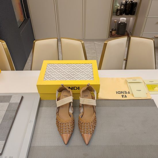 Fendi Woven Mesh Closed Toe Mid Heel Comfortable Sandals