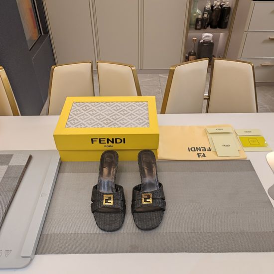 Fendi Woven Upper Metal Buckle Low Heel Comfortable Sandals