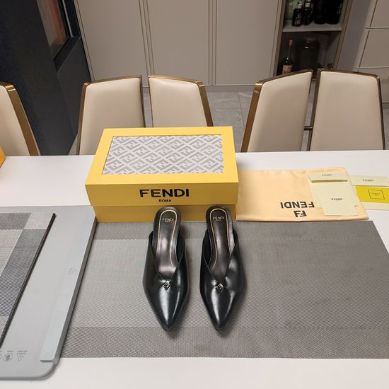 Fendi Vintage Kitten Heel Mules with Metal Ring Decor