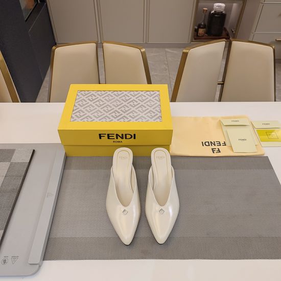 Fendi Vintage Kitten Heel Mules with Metal Ring Decor