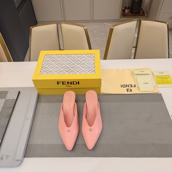 Fendi Vintage Kitten Heel Mules with Metal Ring Decor