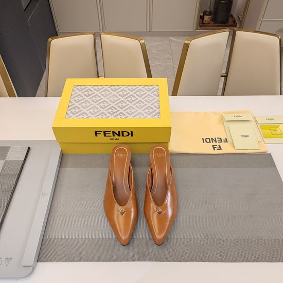 Fendi Vintage Kitten Heel Mules with Metal Ring Decor