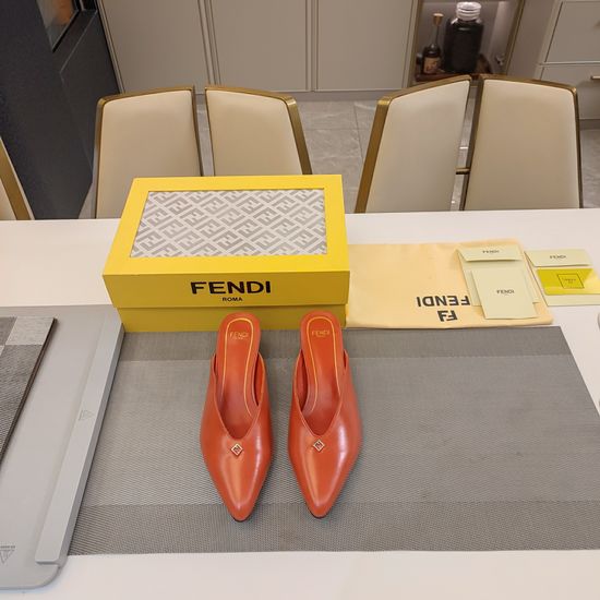 Fendi Vintage Kitten Heel Mules with Metal Ring Decor