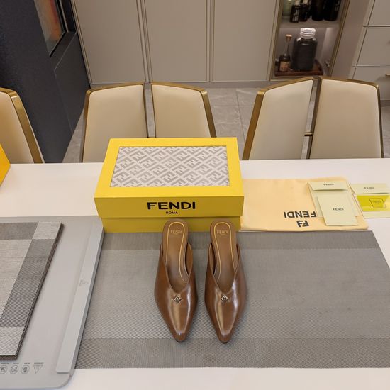 Fendi Vintage Kitten Heel Mules with Metal Ring Decor