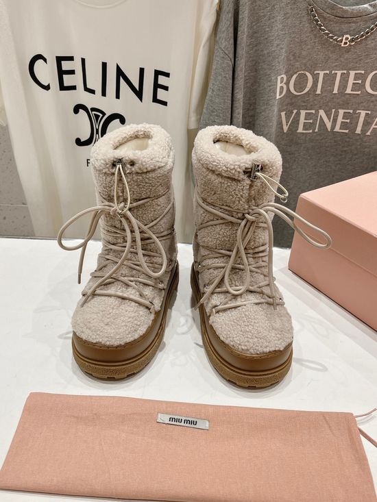Miu Miu Lace Up Thick Sole Puffy Warm Non Slip Snow Boots