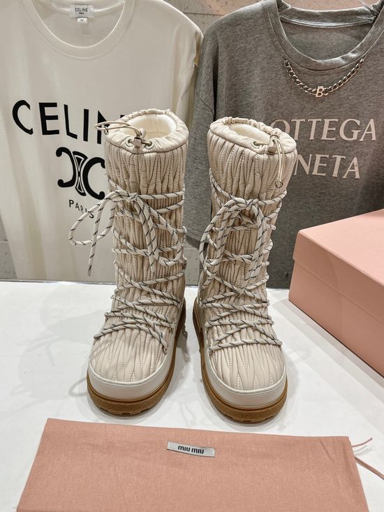 Miu Miu Lace Up Thick Sole Puffy Warm Non Slip Snow Boots