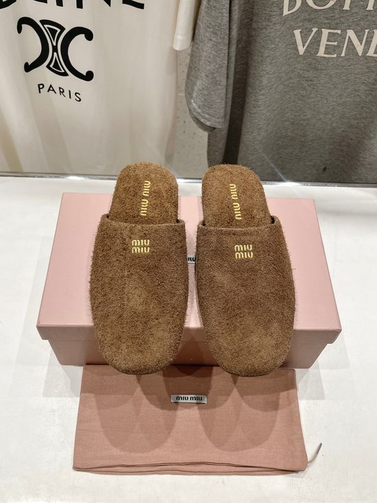 Miu Miu Premium Lambskin Closed Toe House Slippers Soft Comfortable