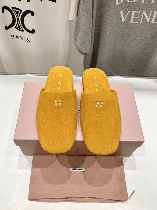 Miu Miu Premium Lambskin Closed Toe House Slippers Soft Comfortable