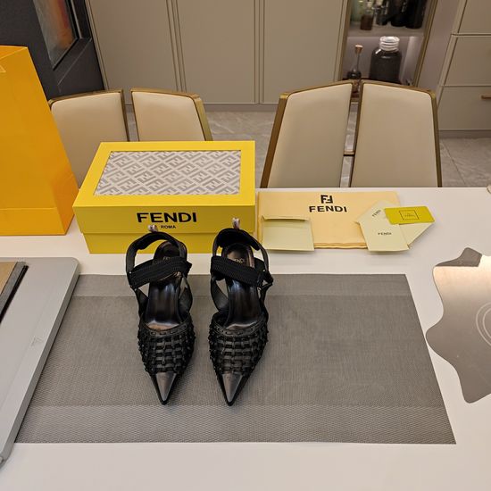 Fendi Woven Mesh Closed Toe Mid Heel Comfortable Sandals