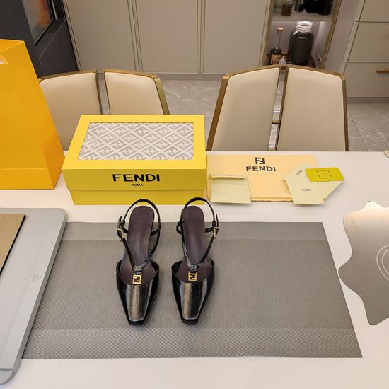 Fendi Low Heel Ankle Strap Sandals with Metal Buckle