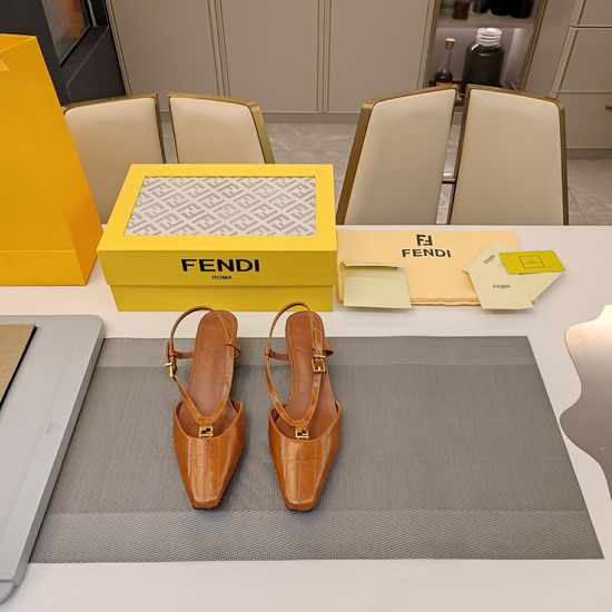 Fendi Low Heel Ankle Strap Sandals with Metal Buckle