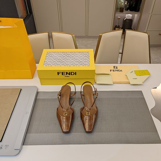 Fendi Low Heel Ankle Strap Sandals with Metal Buckle