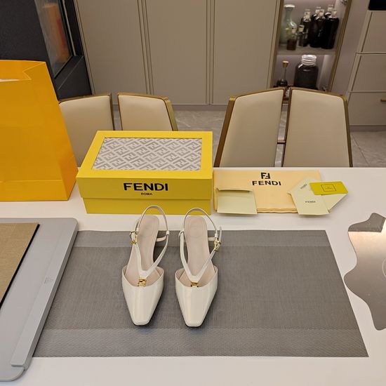 Fendi Low Heel Ankle Strap Sandals with Metal Buckle