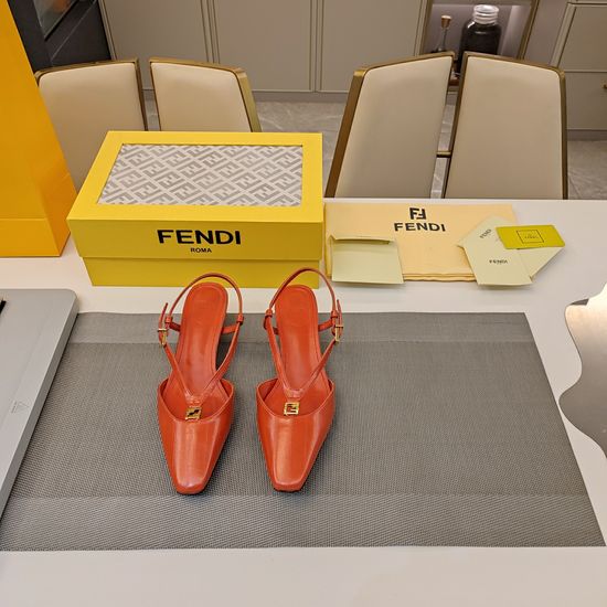 Fendi Low Heel Ankle Strap Sandals with Metal Buckle