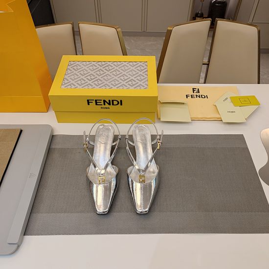 Fendi Low Heel Ankle Strap Sandals with Metal Buckle