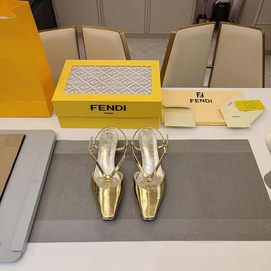 Fendi Low Heel Ankle Strap Sandals with Metal Buckle