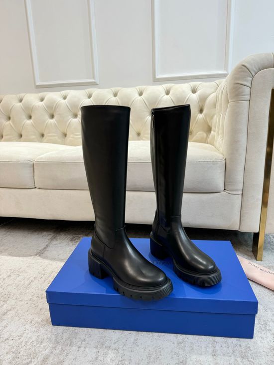 Stuart Weitzman Chunky Heel Platform Boots Soft Suede Casual Footwear
