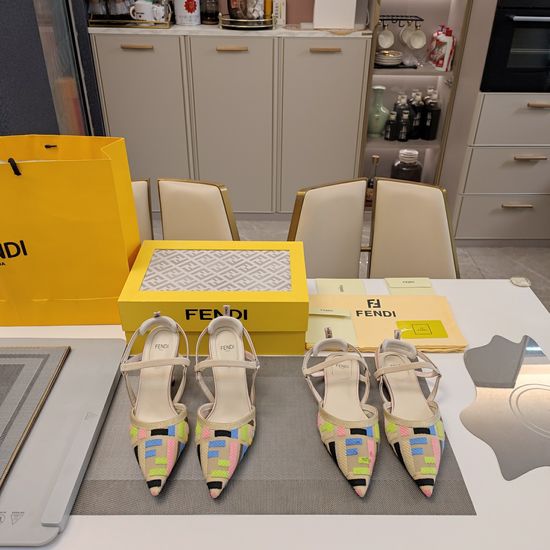 Fendi Embroidered Mesh Pointed Toe Sandals with Comfortable Sole