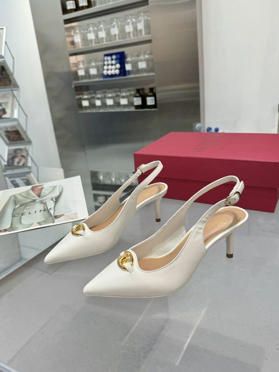 Valentino V-Buckle Mid-Heel Leather Pumps Elegant Comfortable Shoes