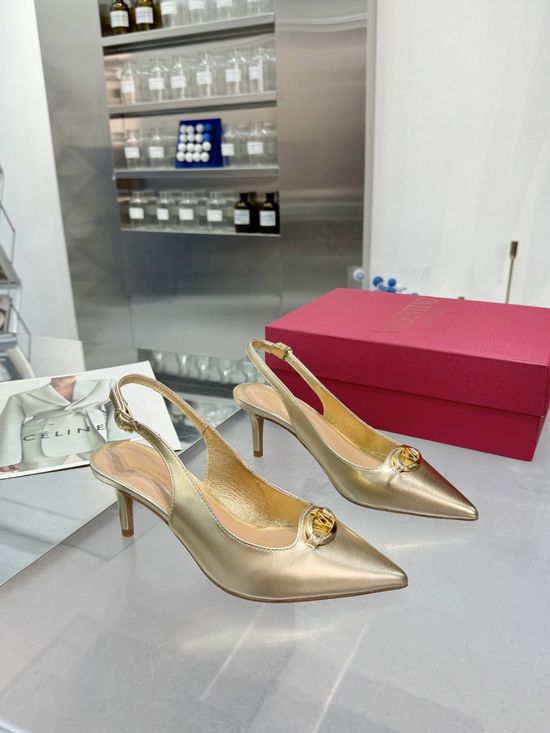 Valentino V-Buckle Mid-Heel Leather Pumps Elegant Comfortable Shoes