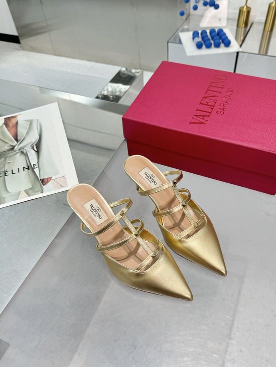 Valentino V-Buckle Mid-Heel Leather Pumps Elegant Comfortable Shoes