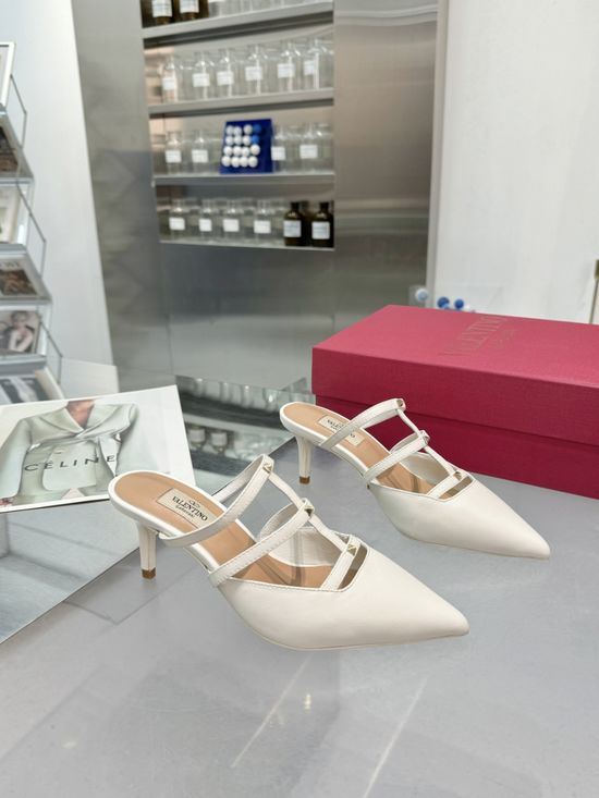 Valentino V-Buckle Mid-Heel Leather Pumps Elegant Comfortable Shoes
