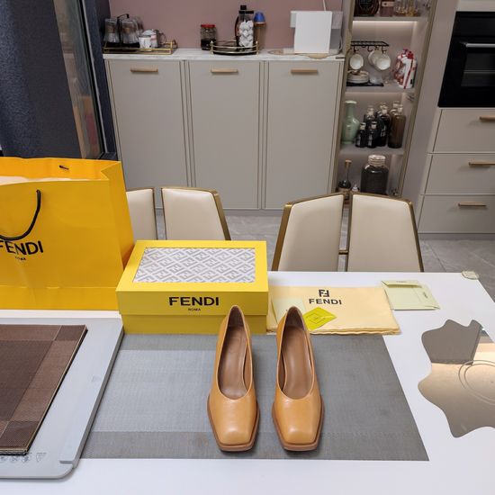 Fendi Grain Block Heel Boots Square Toe Leather Dress Shoes