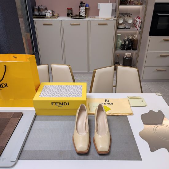 Fendi Grain Block Heel Boots Square Toe Leather Dress Shoes