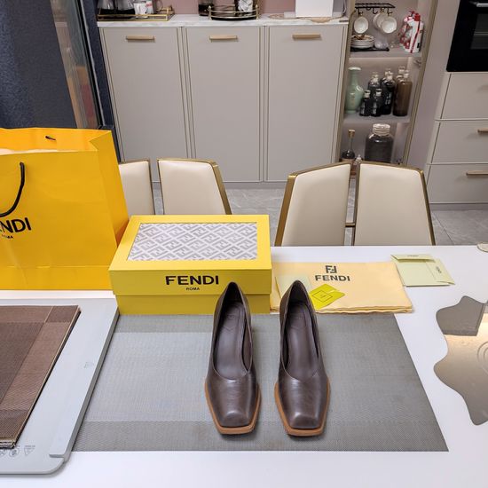 Fendi Grain Block Heel Boots Square Toe Leather Dress Shoes
