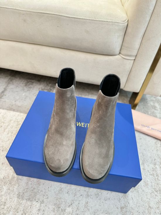 Stuart Weitzman Premium Leather Suede Ankle Boots With Rubber Sole