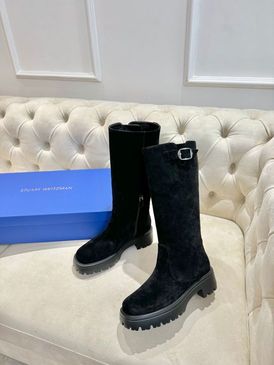 Stuart Weitzman Premium Leather Suede Riding Boots With Foam Sole