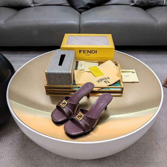 Fendi Embossed Leather Sandals with Metal Buckle Low Heel Casual Footwear