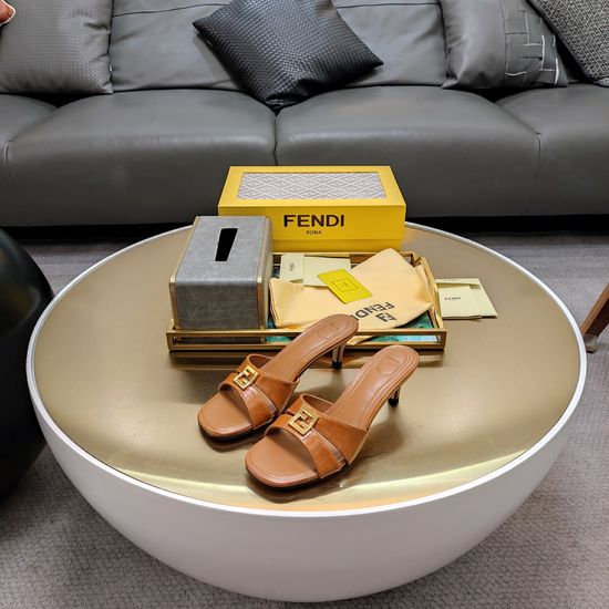 Fendi Embossed Leather Sandals with Metal Buckle Low Heel Casual Footwear