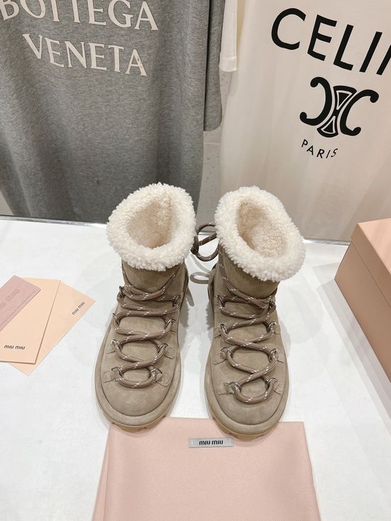 Miu Miu Lace-up Woolen Short Snow Boots for Stylish Comfort
