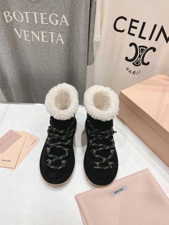 Miu Miu Lace-up Woolen Short Snow Boots for Stylish Comfort