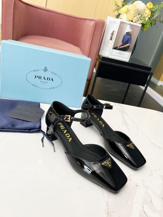 Prada Patent Leather Low Heel Sandals with Premium Sole