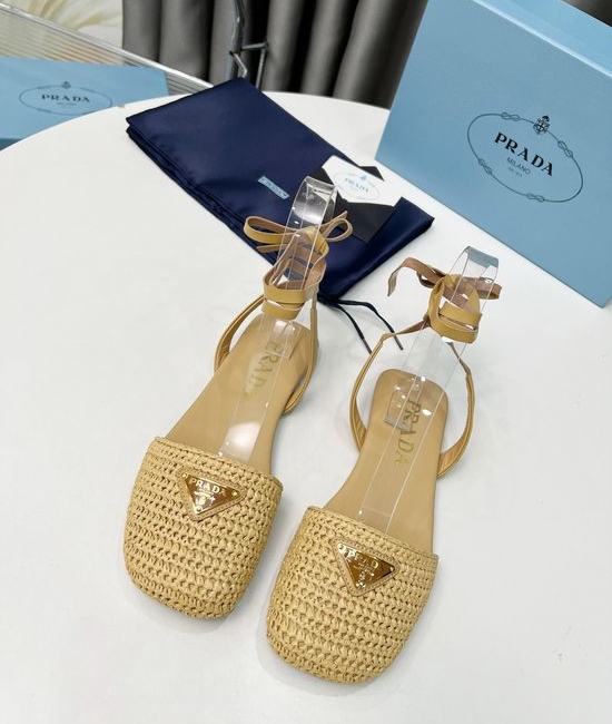 Prada Lightweight Raffia Slide Sandals with Metal Logo