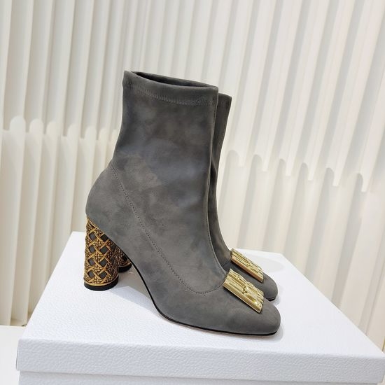 Christian Dior CD Stretchy Ankle Boots with Metal Decor and Heel