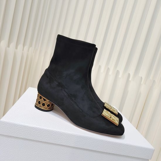 Christian Dior CD Stretchy Ankle Boots with Metal Decor and Heel