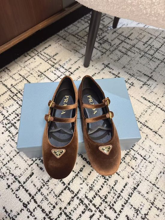 Prada Velvet Flat Mary Jane Shoes Comfortable Casual Footwear