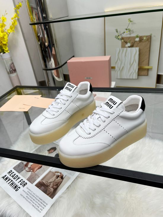 Miu Miu Soft Leather Casual White Shoes Fashionable All-match Footwear