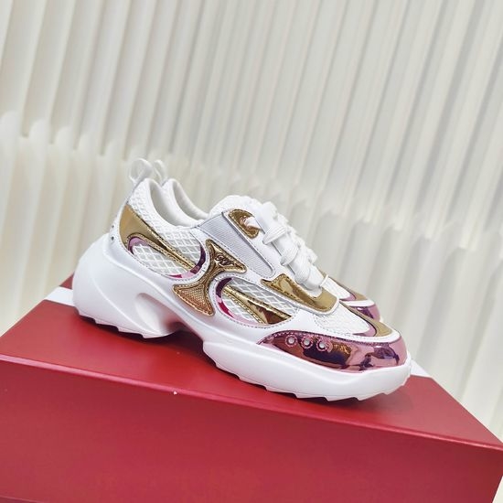 Roger Viver RV Decorative Buckle Leather Mesh Platform Running Sneakers