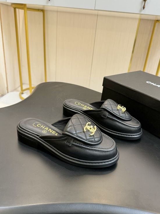 Chanel Classic Buckle Decorated Peep Toe Leather Heels