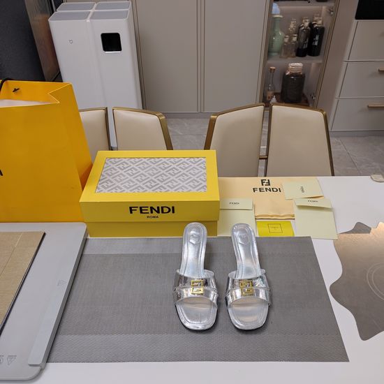 Fendi Premium Leather Sandals with Metal Buckle Comfortable Sole