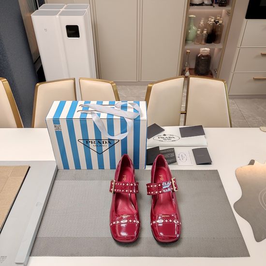 Prada Elegant Patent Leather Mary Jane Shoes with Metal Buckle