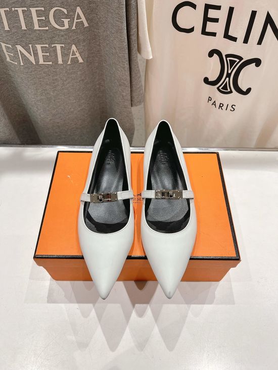 Hermes Pointed Toe Leather Upper Mary Jane Flats Comfortable Dress Shoes