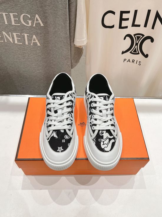 Hermes Top Layer Cowhide Lace-up Daily Casual Sneakers